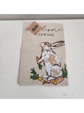 Welcome Spring Bunny Flour Sack Towel With Carrot Design By Mud Pie